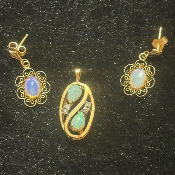 Jewelry - Vintage 14K Gold Opal Earrings and Charm Set – October Birthstone